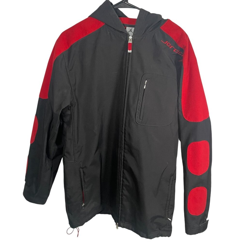 Jordan Full Zip Jacket Hood Mens Large Black Red 23 Heavy Pockets Fleece Lining
